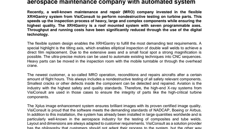 VisiConsult digitizes X-ray inspection at a leading aerospace maintenance company with automated system