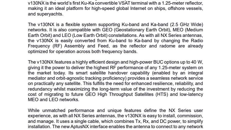 INTELLIAN LAUNCHES WORLD’S FIRST 1.25 METER KU-KA CONVERTIBLE VSAT SYSTEM 