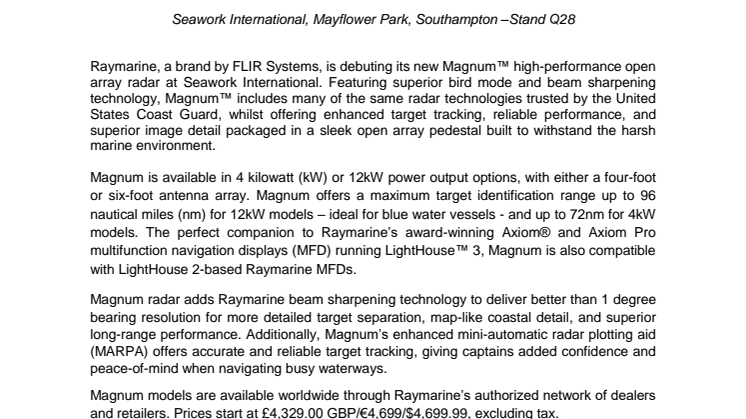 Raymarine: Raymarine Magnum Marine Radar Brings Superior Target Tracking and Long-Range Identification