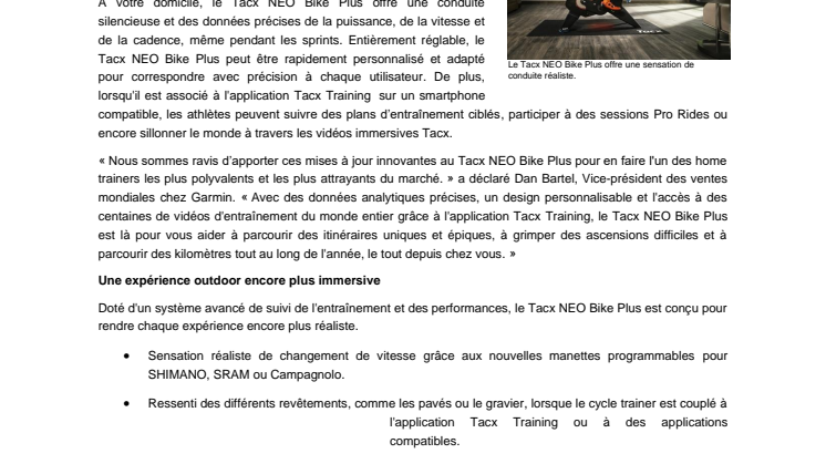 Garmin Communiqué de presse Tacx Neo Bike Plus