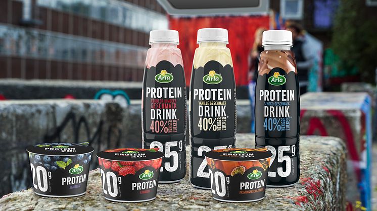 Arla® Protein Drinks Erdbeere-Himbeere und Vanille kommen groß raus