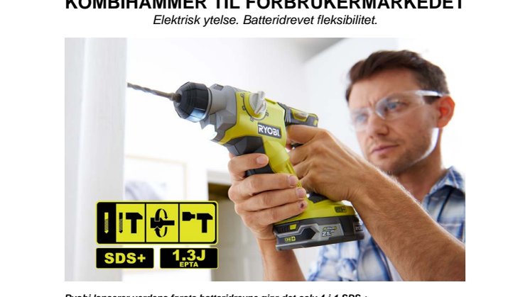 RYOBI LANSERER VERDENS FØRSTE BATTERIDREVNE 4-MODUS SDS+ KOMBIHAMMER TIL FORBRUKERMARKEDET 