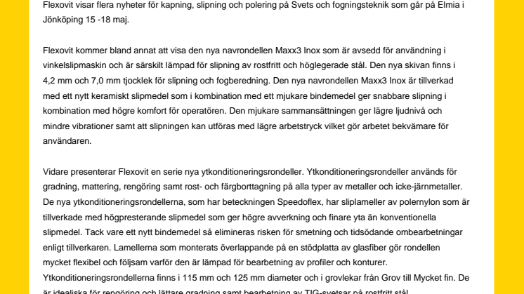 Flera nyheter från Flexovit på Svetsmässan
