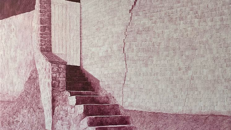 Maria Hall, Trappan i Montigny-sur-Loing. Olja på duk, 150x134 cm. Bild beskuren.
