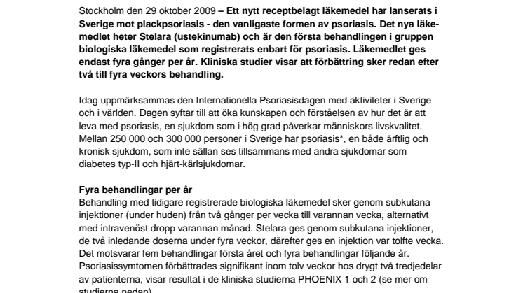 Ny psoriasisbehandling lanserad - Bibehållen effekt med fyra doser per år