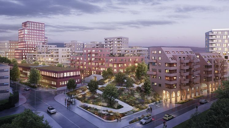 Bildet over viser forlag til ny utvikling av Etterstad base, sett fra sør. (Sporveien/Illustrasjon: PIR2 Oslo/Luce atelier).