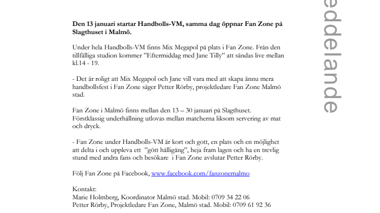 Radiosändningar live från Fan Zone i Malmö under Handbolls-VM