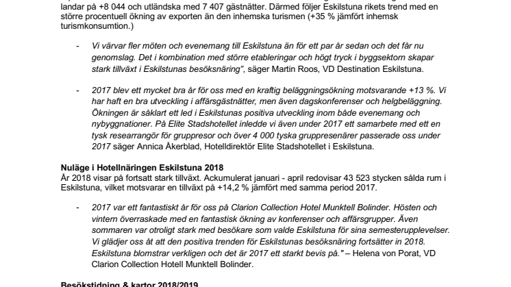 Stark tillväxt i Eskilstunas hotellnäring under 2017 och starten på 2018 visar på en fortsatt ökning av sålda rum.