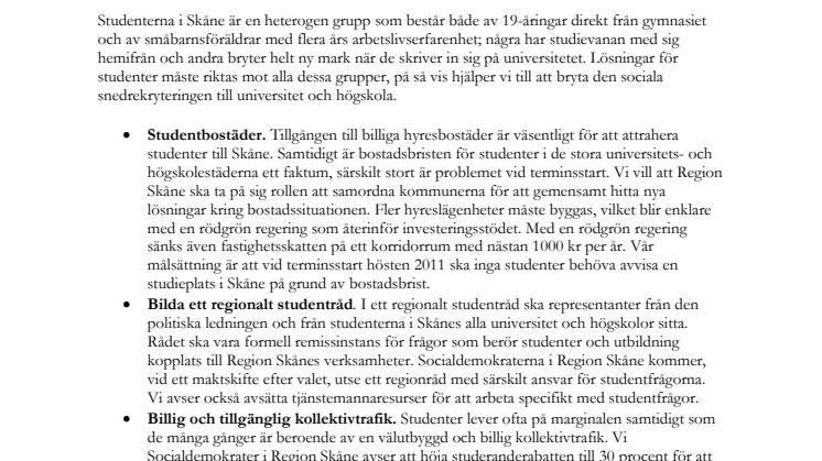 Socialdemokratiska satsningar på studenter i Skåne