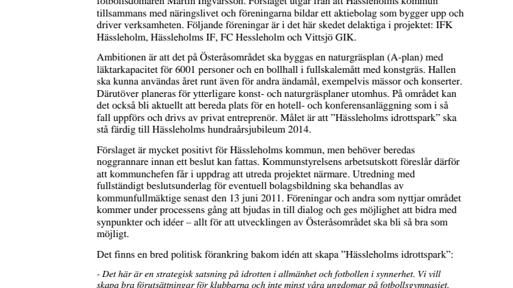 Hässleholms idrottspark - en satsning på folkhälsa och fotboll