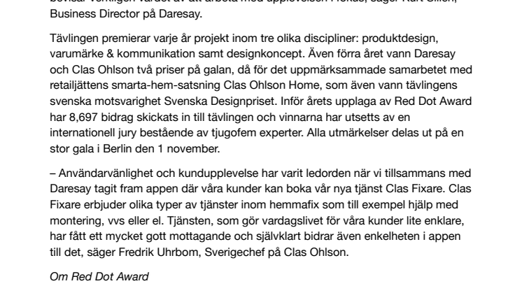 Internationella utmärkelser till Clas Ohlson och Daresay 