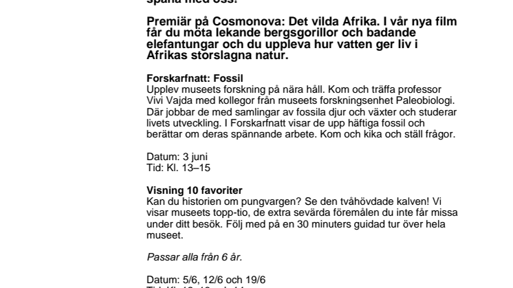 Det händer på Naturhistoriska riksmuseet i sommar!