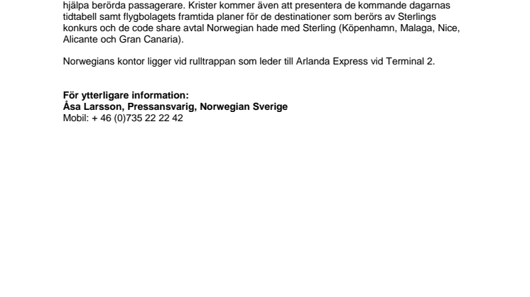 Norwegian kallar till pressmöte kl. 14.00 på Arlanda