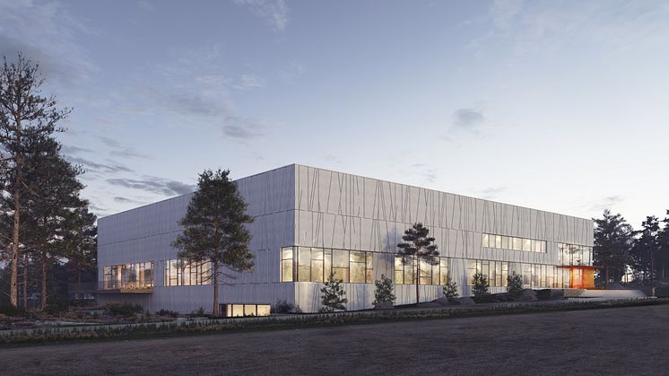 Målad betong, glas, trä och klinker ramar i Timrås blivande hållbara badhus för 150 000 årliga besökare. Bild: Timrå kommun 