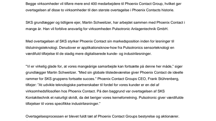 Phoenix Contact styrker sin position inden for tilslutningsteknologi
