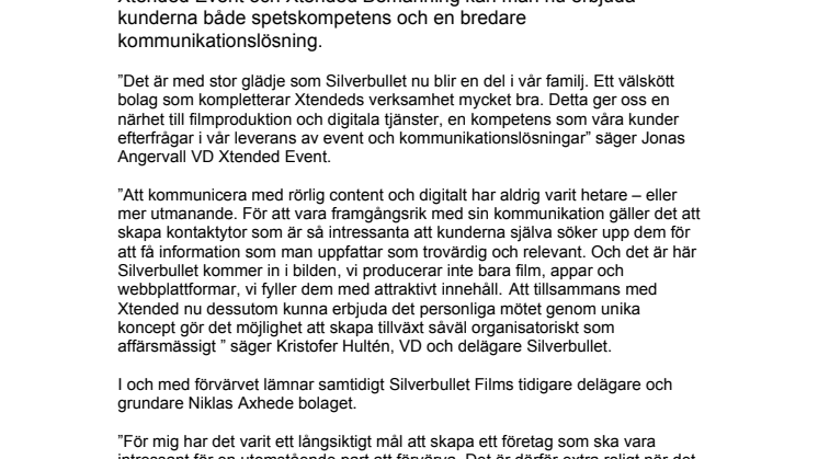 X-Holding AB förvärvar del av Silverbullet Film