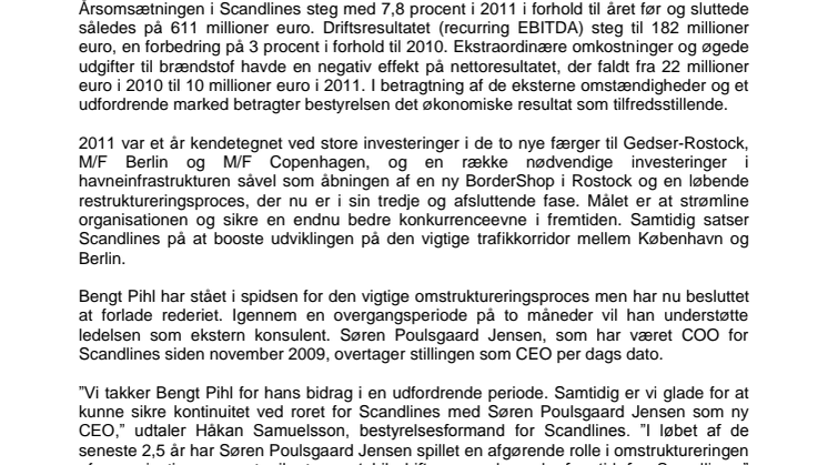 Scandlines præsenterer årsberetningen for 2011 – Søren Poulsgaard Jensen indtræder som ny CEO