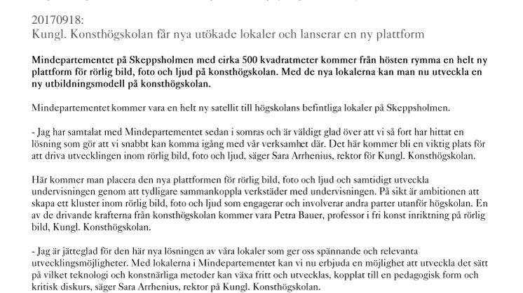 ​Kungl. Konsthögskolan får nya utökade lokaler och lanserar en ny plattform