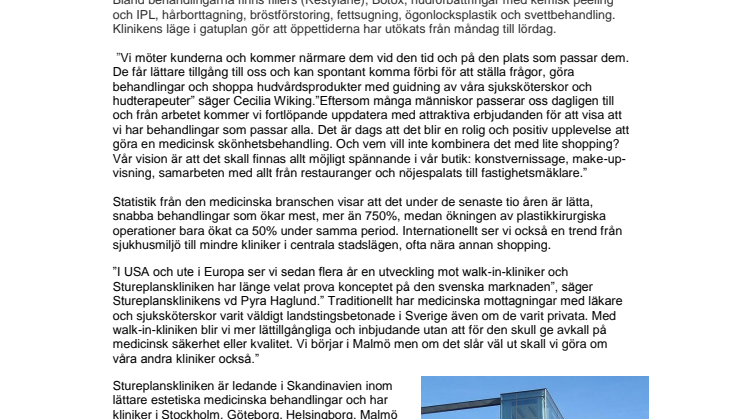 Trendbrott: Stureplanskliniken öppnar walk-in-klinik i centrala Malmö