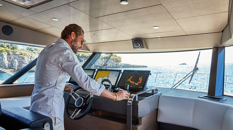 High res image - Raymarine - Three Axiom XL 16-inch MFD's on the PRESTIGE X70 - Photo Credit: Jean-Francois Romero