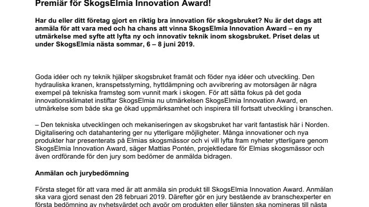 ​Premiär för SkogsElmia Innovation Award