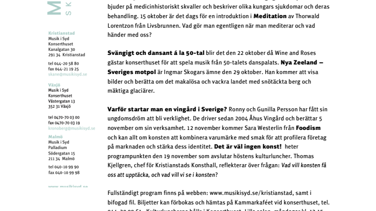 Musik, meditation och konst bland höstens kulturluncher i Konserthuset Kristianstad