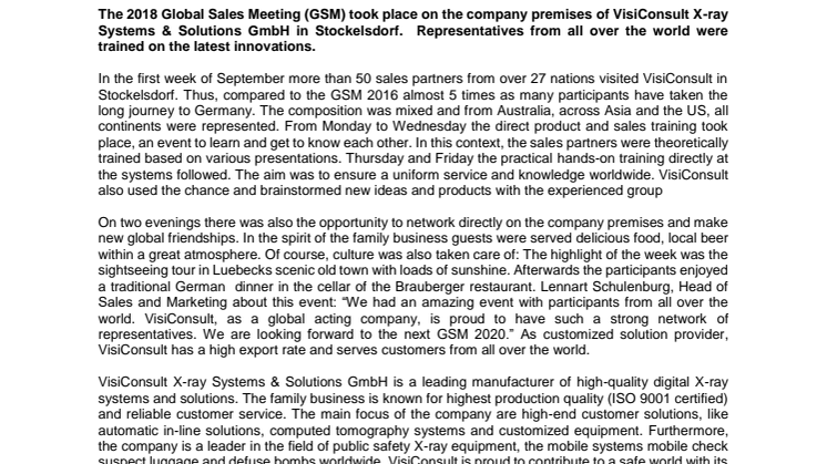 The global VisiConsult Sales Meeting 2018 was a big success