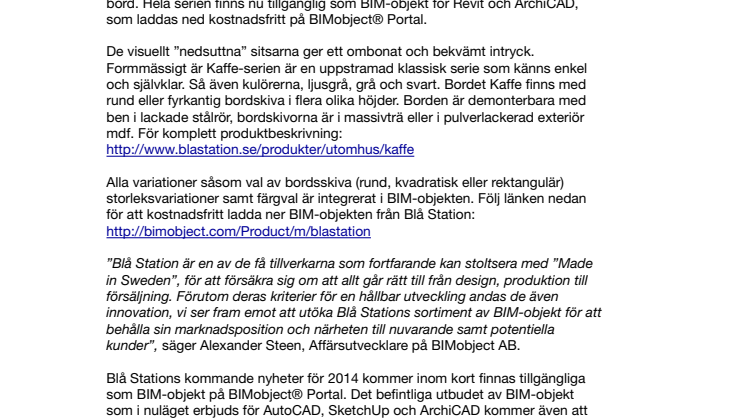 Innovativa möbeltillverkaren Blå Station lanserar ny serie på BIMobject® Portal