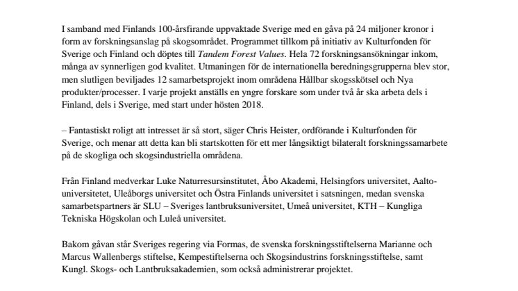 Tolv forskningsprojekt ska göra Sverige och Finland ännu starkare som skogsnationer