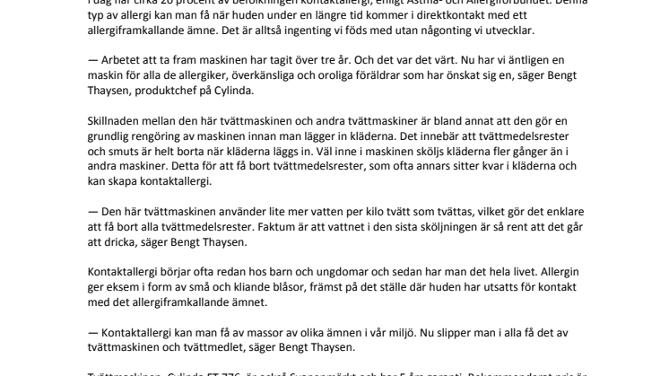 Sveriges första tvättmaskin för kontaktallergiker