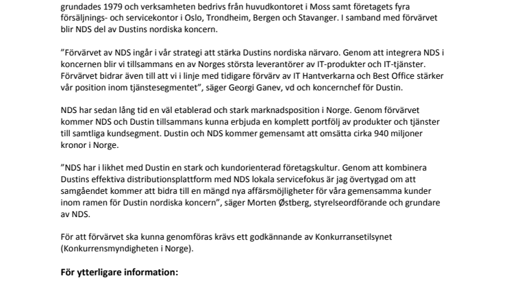 Dustin förvärvar norska IT-leverantören Norsk Data Senter