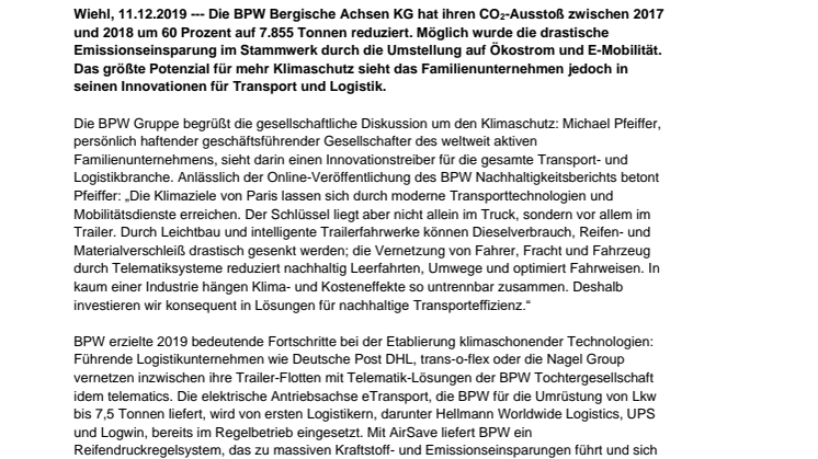 BPW: CO2-Preis treibt Innovation in Transport und Logistik