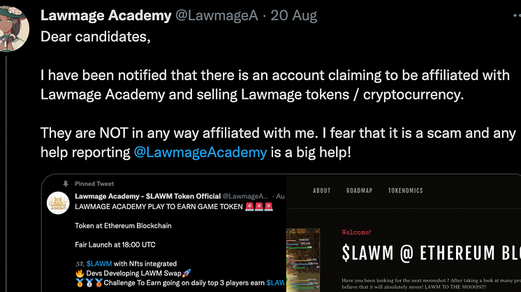 Screenshot of Lawmage Academy's Twitter page