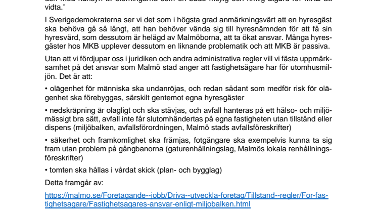 MKB ska leva upp till sitt ansvar för trygghet vid och kring sina fastigheter