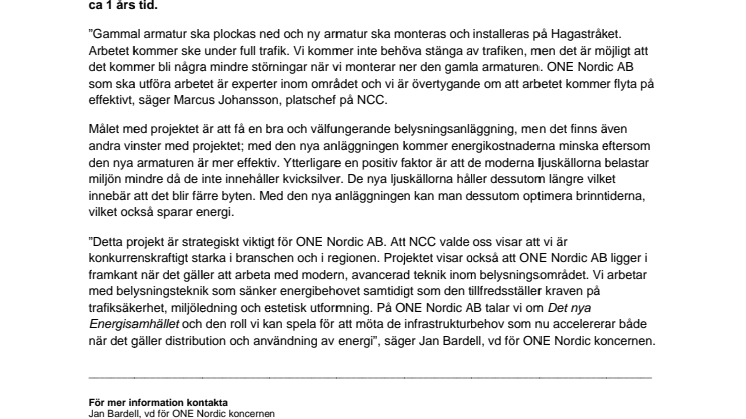 ONE Nordic AB installerar ny energieffektiv trafikbelysning på Hagastråket i Göteborg åt NCC