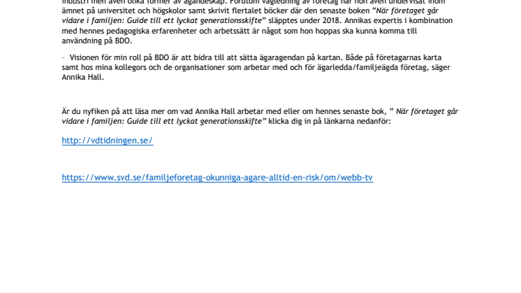 Expert på generationsskifte till BDO