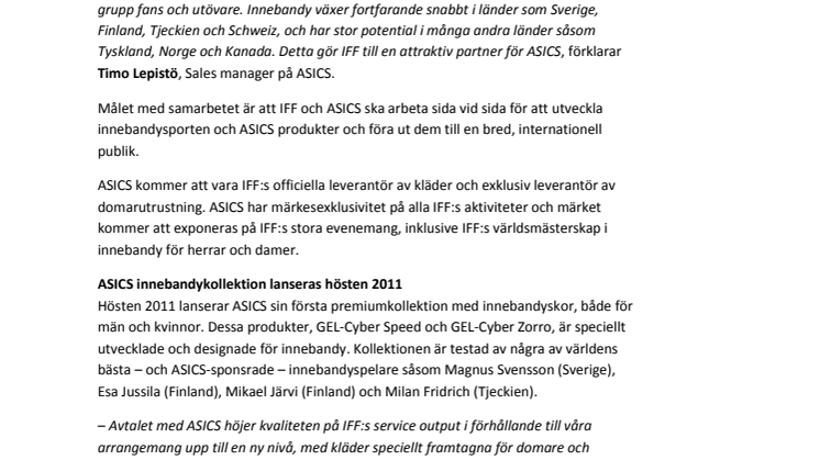 ASICS och IFF tecknar 4-årigt samarbetsavtal