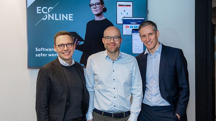  Jostein Vik, Partner, Viking Venture, Göran Lindö, CEO EcoOnline Group, Christian Melby, Partner i Summa Equity och styrelsemedlem i EcoOnline. Foto: Thomas Brun, NTB kommunikasjon