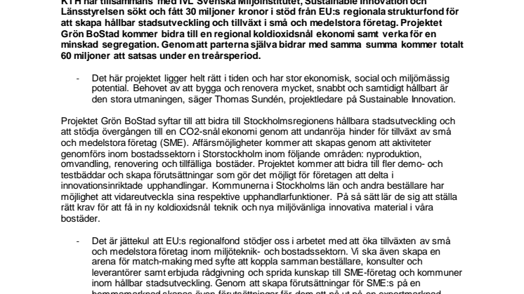 Stockholms län får 30 miljoner för att stödja tillväxten av små och medelstora företag inom hållbar stadsutveckling