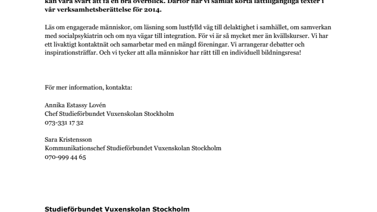 ​​​​​​Folkbildning som gör skillnad. Läs vår nya verksamhetsberättelse!