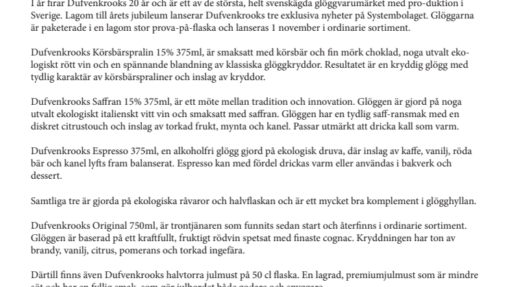 Dufvenkrooks välkomnar julen med tre utsökta glöggnyheter