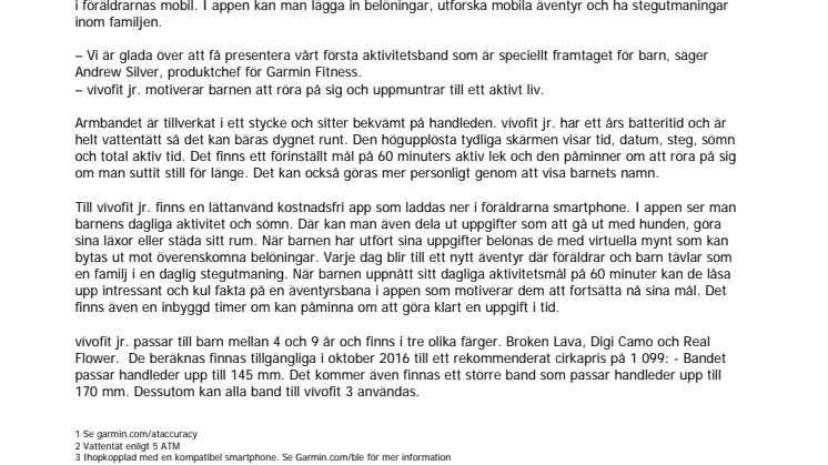 Garmin® presenterar vívofit® jr. – en aktivitetsmätare för barn