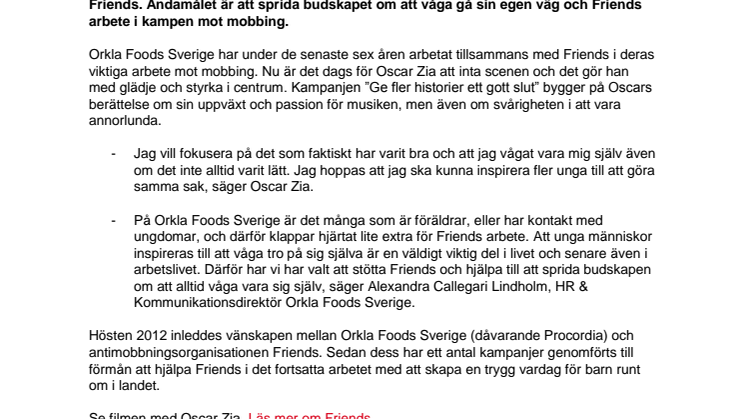 Oscar Zia i kampanj med Friends och Orkla Foods Sverige 