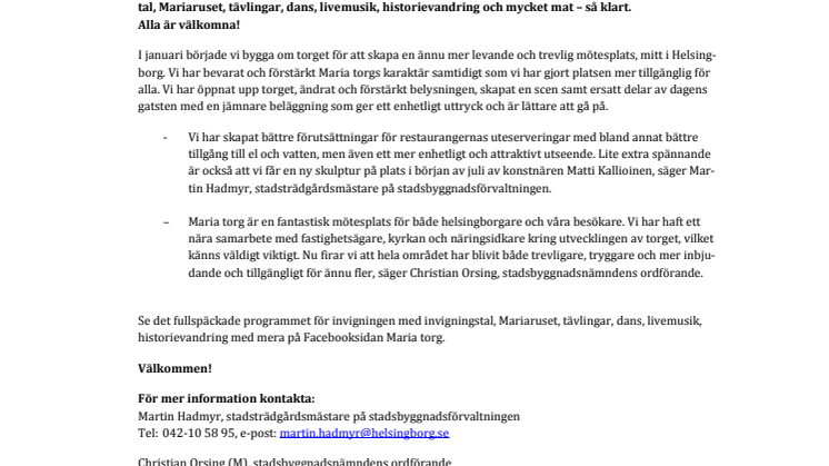 ​Vi inviger Helsingborgs nya restaurangtorg – Maria torg