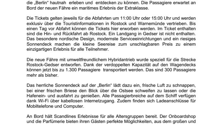 Premiere der neuen Hybridfähre „Berlin“: Scandlines spendiert über 9.000 Jungfernfahrt-Fußgängertickets für nur 1 EUR