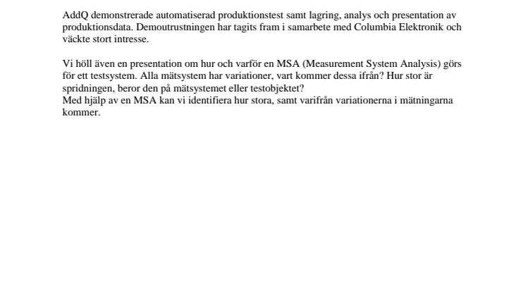 AddQ demonstrerade automatiserad produktionstest på NI Days 2013.