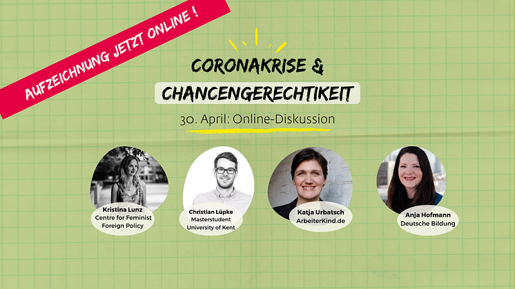 Wie steht es um die Bildungschancengerechtigkeit in der Coronakrise? Die Online-Diskussion ist jetzt abrufbar bei Youtube.
