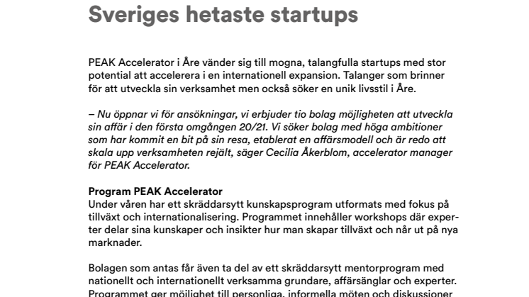 Peak Accelerator i Åre söker Sveriges hetaste startups