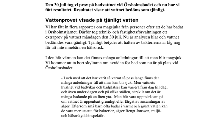 Bra vatten vid Örsholmsbadet