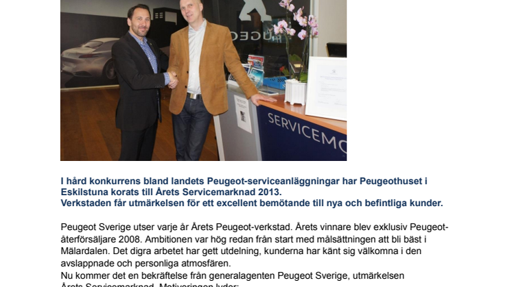 Peugeothuset i Eskilstuna Årets Peugeot-verkstad